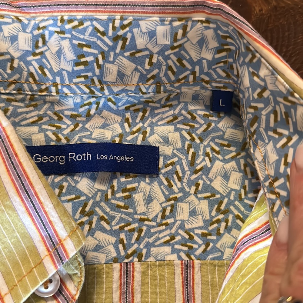 George Roth Los Angeles Spring Green with Multi Color Stripes Button Down - Picture 4 of 11